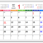 2027年(令和9年)カレンダー 前後3ヶ月ミニカレンダー付き 無料Excelテンプレート