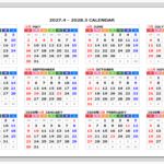 2027年度 年間カレンダー 4月始まり A4横 曜日カラー